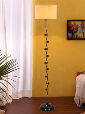 Ambika Home Imperial Crest off-white Shade Premium Iron Floor Lamp with Iron Base & Powder Coated Finish | E27 Holder Included Bulb